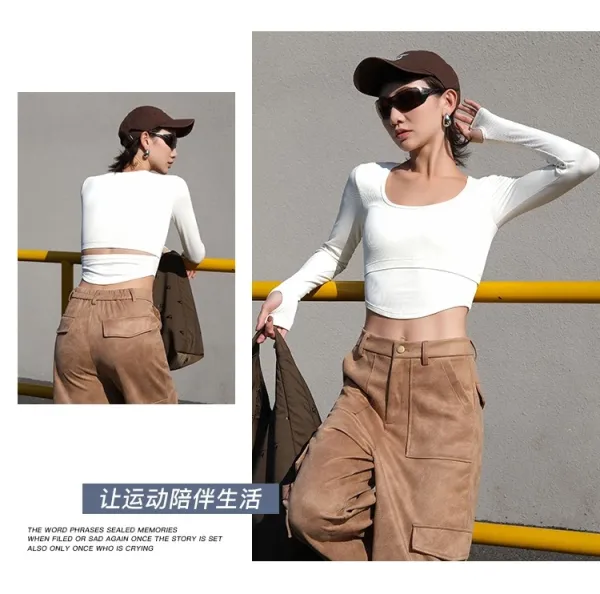 Design Long Sleeve Cropped Top and Track Pants Set in Burgundy - 18
