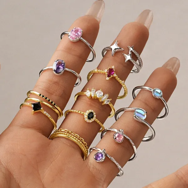 Design S925 Sterling Silver Multi-Stone Cluster Ring Silver Jewelry - 13