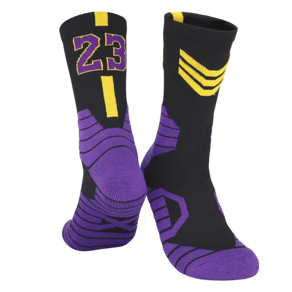 Los Angeles Lakers #23 Performance Socks Black Purple Yellow Socks - 1