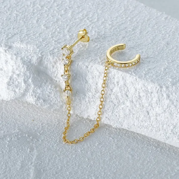 Design 925 Sterling Silver Gold-Plated CZ Chain Earring Set Jewelry - 5