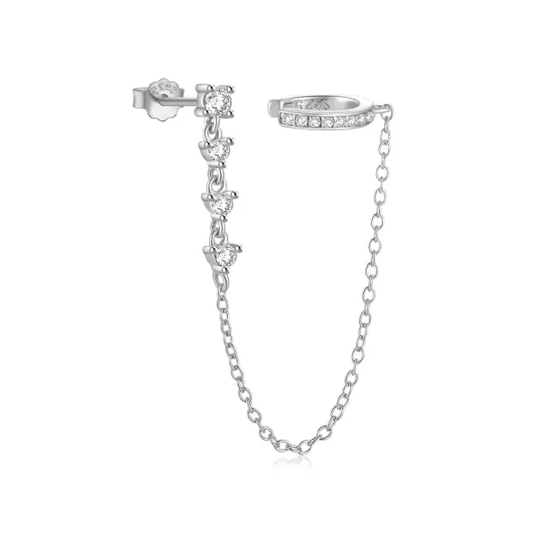 Design 925 Sterling Silver Gold-Plated CZ Chain Earring Set Jewelry - 10