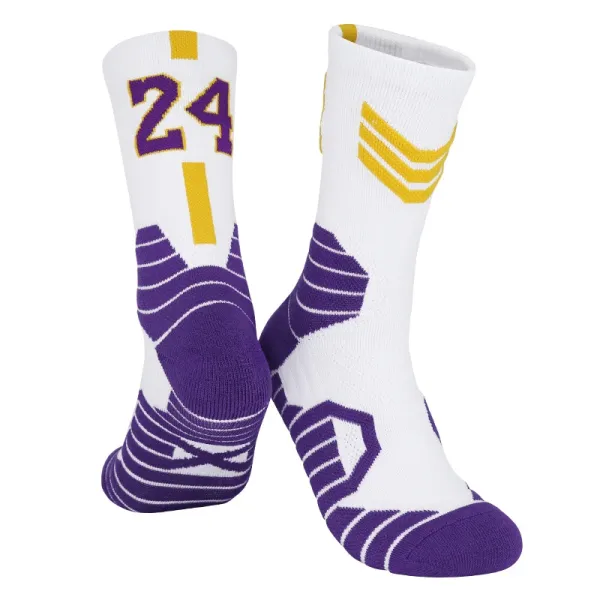 Los Angeles Lakers #24 Performance Socks White Purple Gold - 1