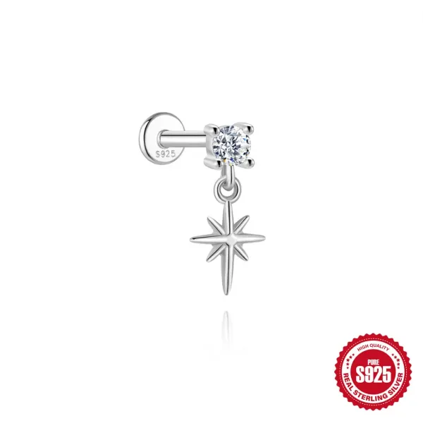 Design S925 Sterling Silver Star Charm Labret Piercing Jewelry - 1