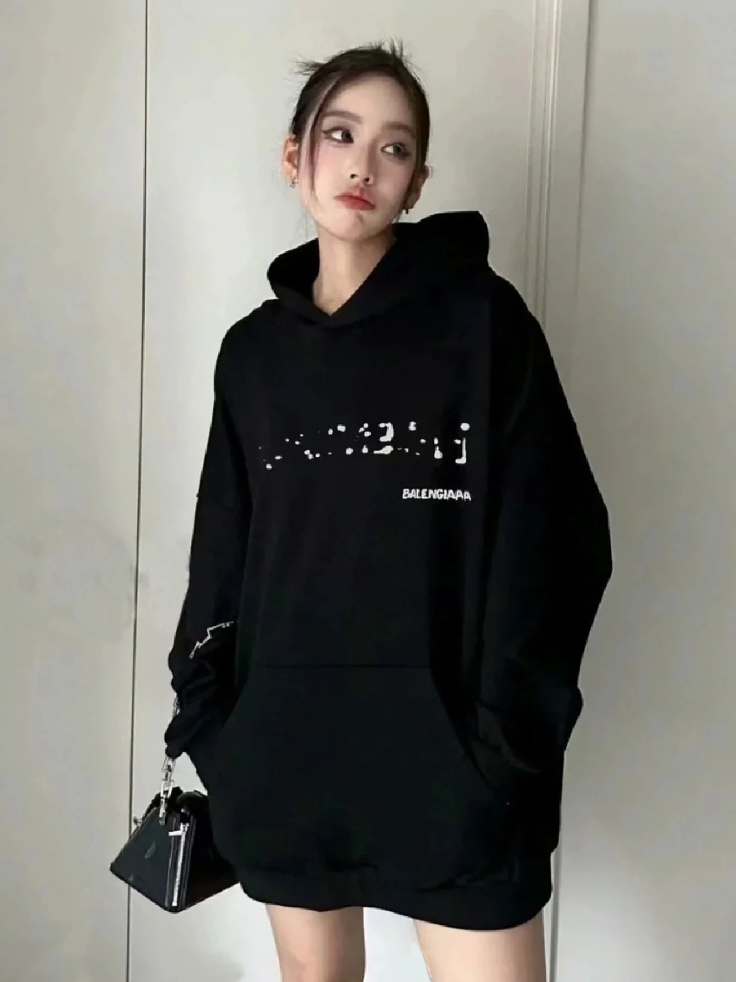 Balenciaga Graphic Print Hoodie Navy - 5
