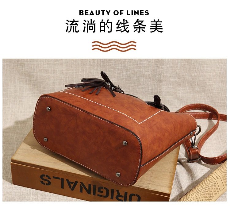 Design Tassel Detail Red Leather-look Tote Handbag Tote Bag - 10