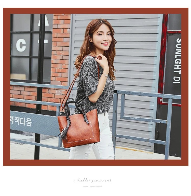 Design Tassel Detail Red Leather-look Tote Handbag Tote Bag - 17