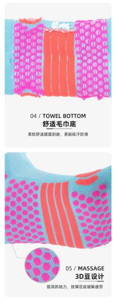 Design Performance Running Socks Neon Orange with Blue Grip Dots and Green Heel Tab - 16