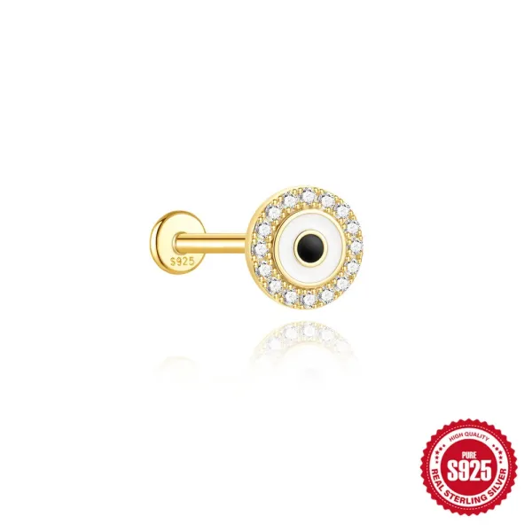 Design S925 Sterling Silver Evil Eye Labret Piercing Gold Plated with Cubic Zirconia and Enamel Jewelry - 1