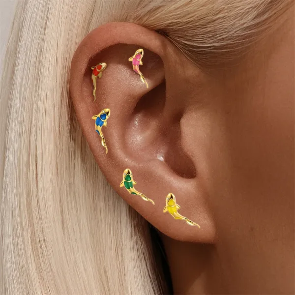 Design S925 Sterling Silver Pink Koi Fish Labret Piercing Jewelry - 7
