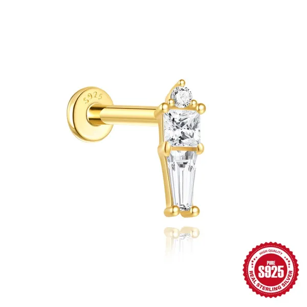 Design S925 Sterling Silver Gold-Plated CZ Tower Labret Piercing Jewelry - 1