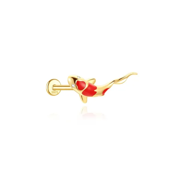 Design S925 Sterling Silver Pink Koi Fish Labret Piercing Jewelry - 14