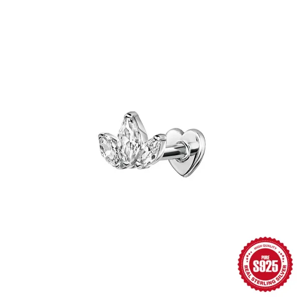 Design S925 Sterling Silver Triple Pear-Cut Crystal Heart Back Stud Earring Jewelry - 1