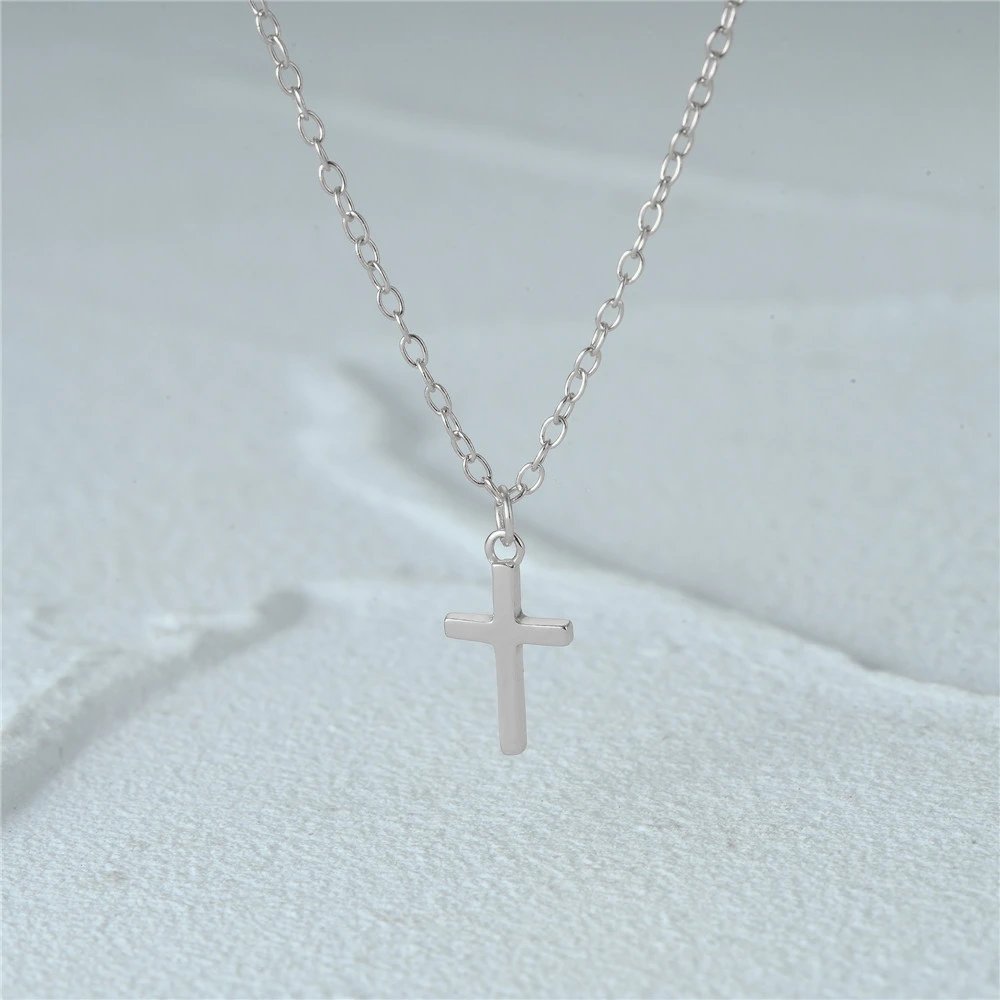Design S925 Sterling Silver Cross Pendant Necklace Gold Plated Jewelry - 9