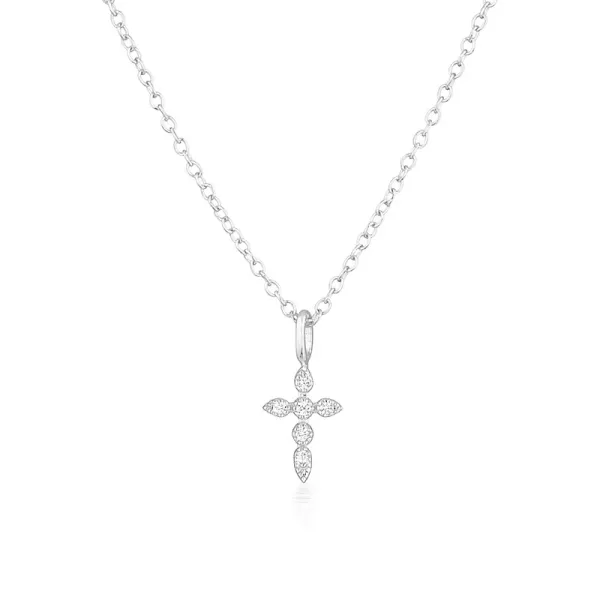 Design Cross Pendant Necklace with Cubic Zirconia in Silver Jewelry - 1
