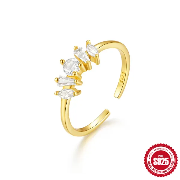 Design S925 Sterling Silver Gold-Plated CZ Cluster Ring Jewelry - 1