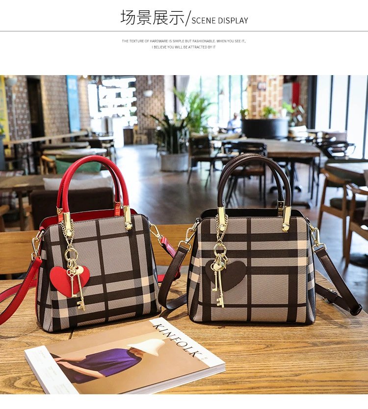 Design Black and Beige Plaid Handbag - 18