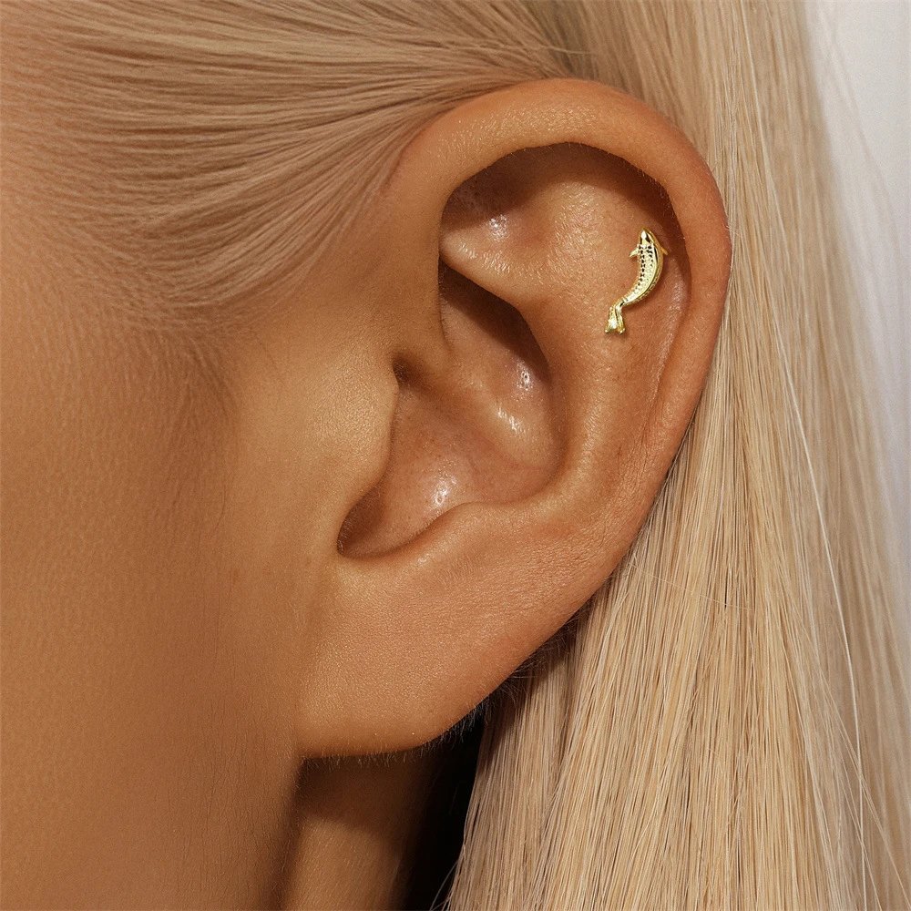 Design S925 Sterling Silver Dolphin Cartilage Earring Jewelry - 35