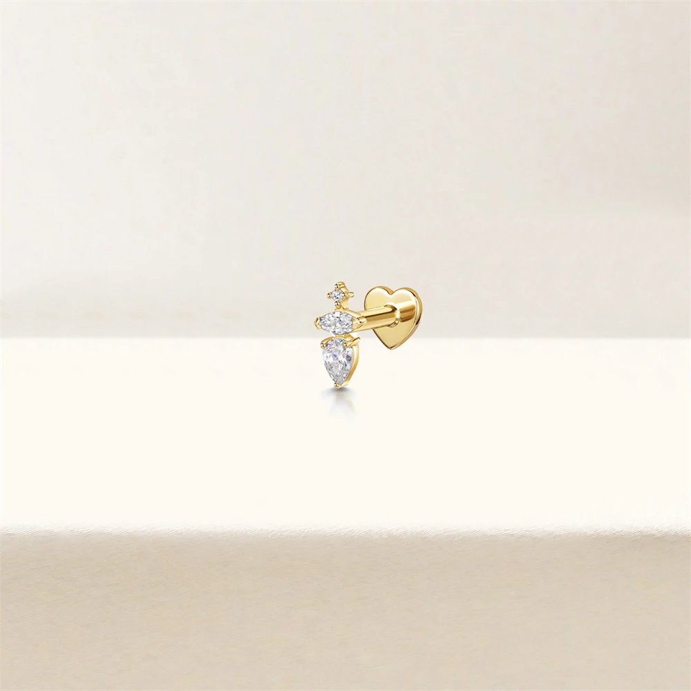Design S925 Sterling Silver Heart Labret with Marquise and Pear-Cut Cubic Zirconia Earring Jewelry - 26