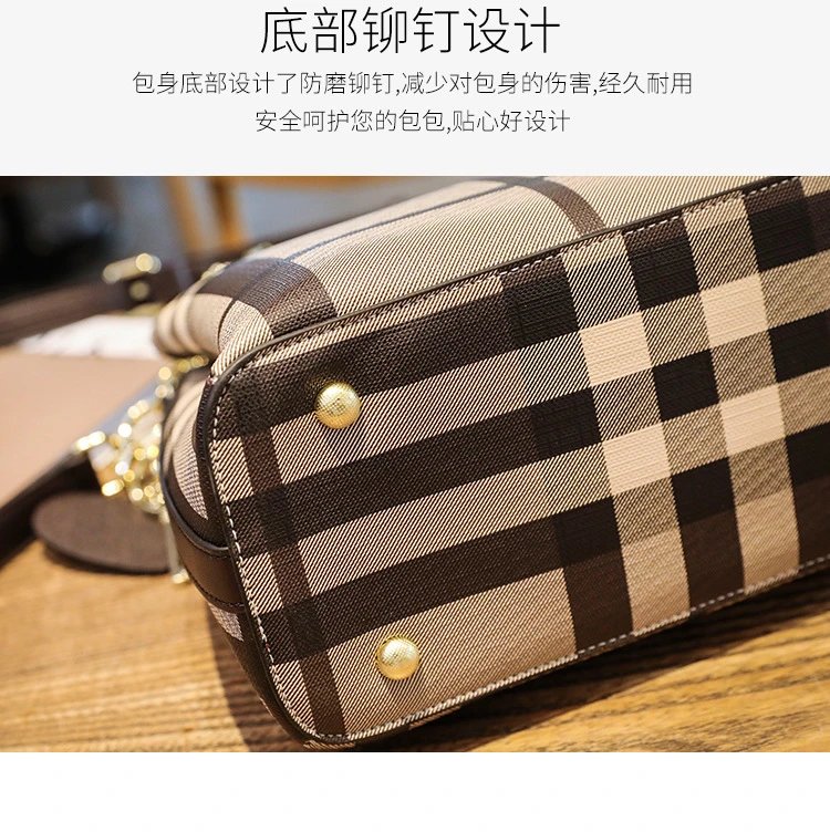 Design Black and Beige Plaid Handbag - 29
