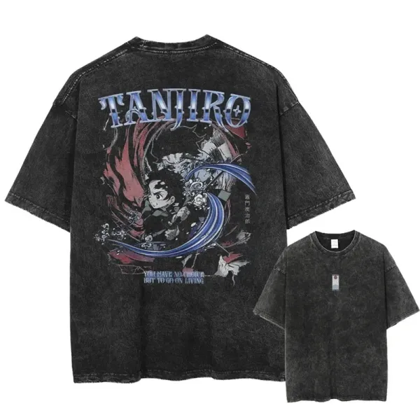 Design Tanjiro Graphic Washed Black T-Shirt - 1