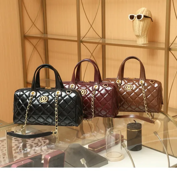 Chanel Quilted Boston Bag Burgundy Leather Handbag - 2
