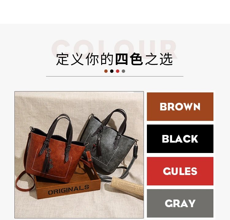 Design Tassel Detail Red Leather-look Tote Handbag Tote Bag - 5