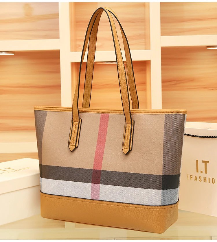 Burberry Check Tote Bag and Pouch Set Beige Multicolor Handbags - 13
