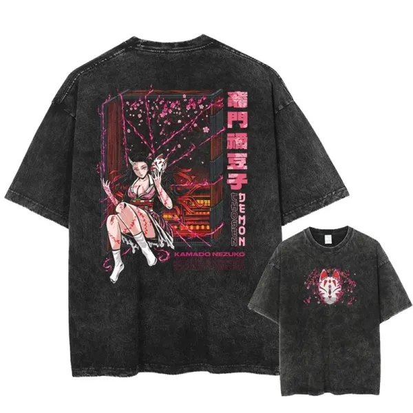 Design Kamado Nezuko Cherry Blossom Demon Graphic T-Shirt Black - 1