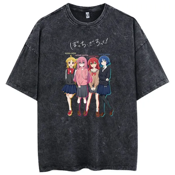 Design Bocchi the Rock! Anime Print Acid Wash T-Shirt - 1
