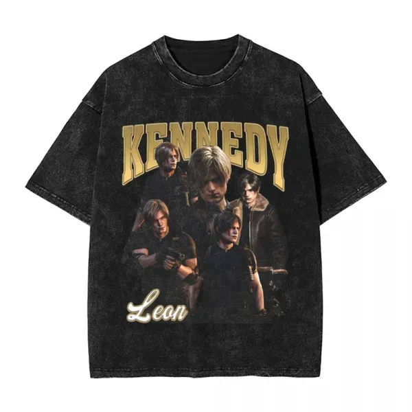 Design Kennedy Leon Graphic Distressed Black T-Shirt - 1
