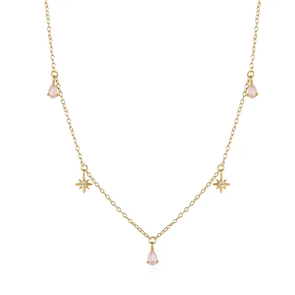 Design Star and Rose Quartz Pendant Necklace Silver Jewelry - 8