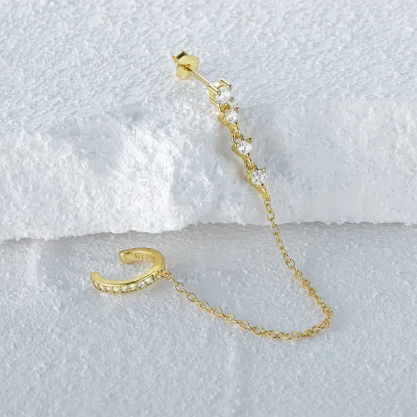 Design 925 Sterling Silver Gold-Plated CZ Chain Earring Set Jewelry - 6