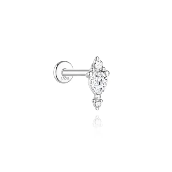 Design Sterling Silver Pear-Cut CZ Labret Stud Earring Jewelry - 1