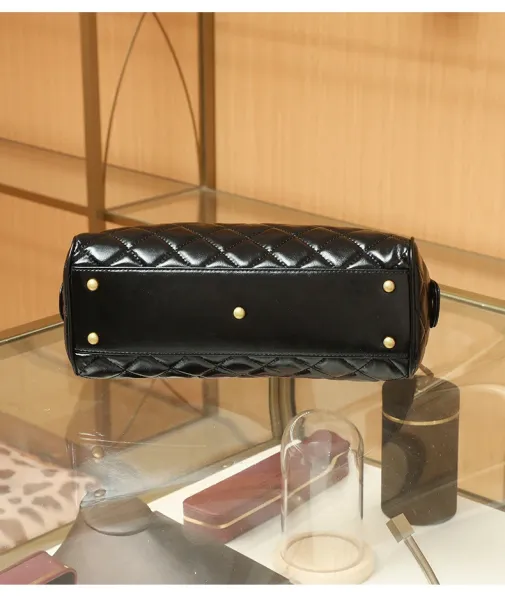 Chanel Quilted Boston Bag Burgundy Leather Handbag - 14