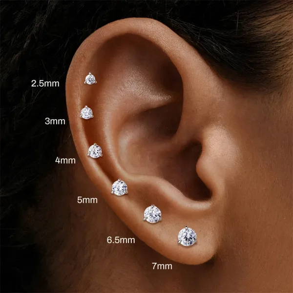 Design S925 Sterling Silver Cubic Zirconia Stud Earring 6.5mm Jewelry - 12