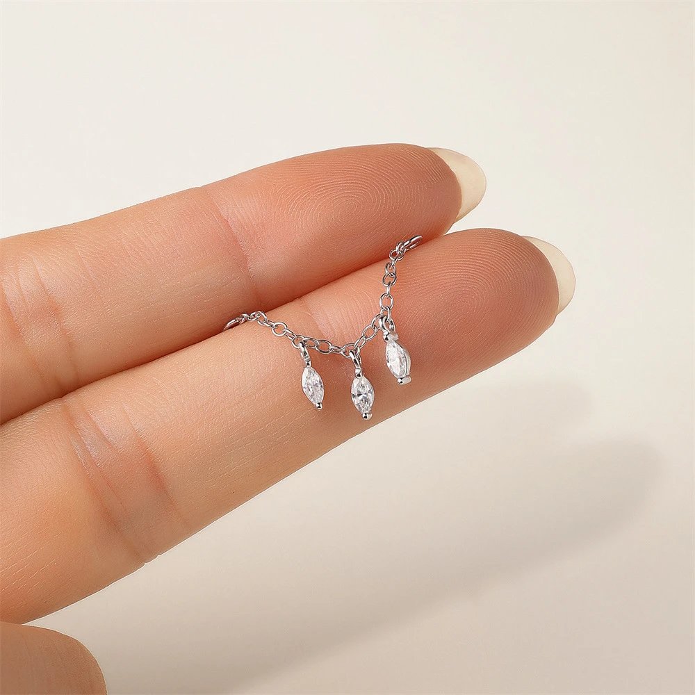 Design Marquise Cut Crystal Chain Necklace Silver Jewelry - 28