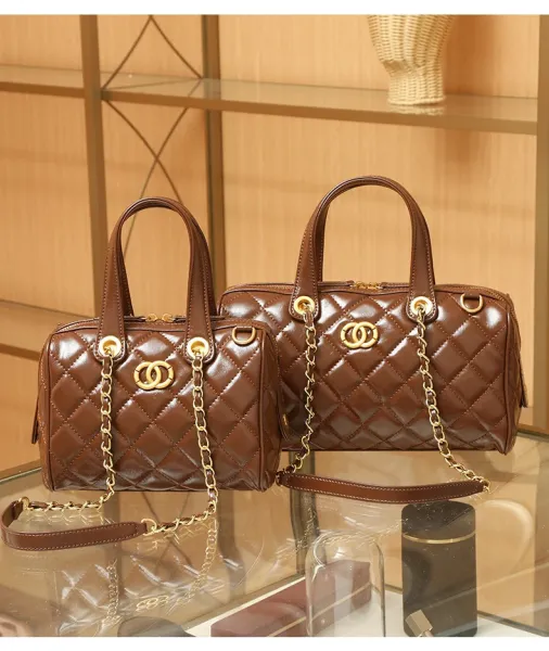 Chanel Quilted Boston Bag Burgundy Leather Handbag - 22