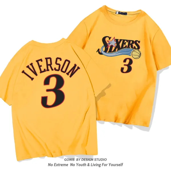 Philadelphia 76ers Allen Iverson #3 Retro Jersey T-Shirt Yellow - 1