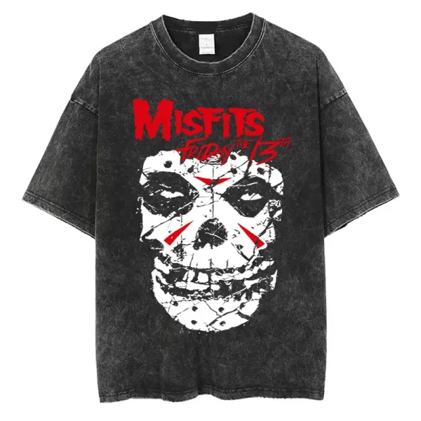 Design Misfits Friday the 13th Skull Graphic Acid Wash T-Shirt T-Shirts - 1
