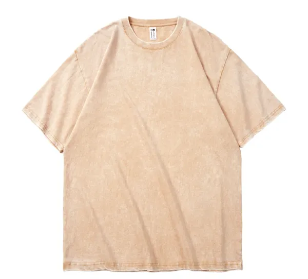 Design Acid Wash Beige Oversized T-Shirt - 1