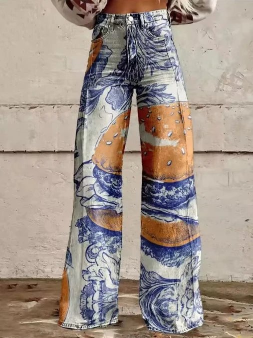 Stone Island Printed Wide-Leg Jeans Blue - 17
