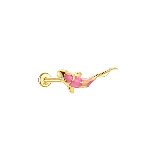 Design S925 Sterling Silver Pink Koi Fish Labret Piercing Jewelry - 17