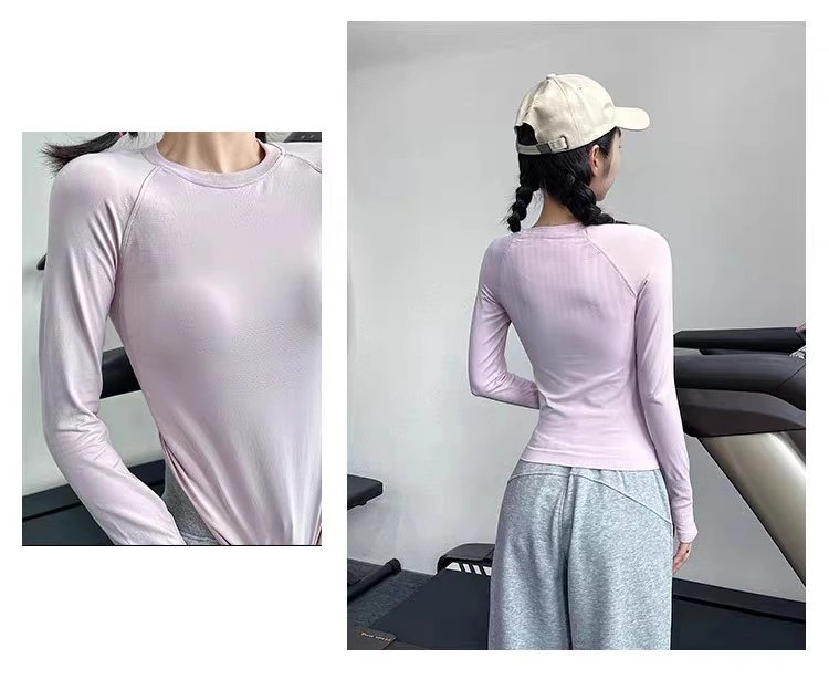 Design Long Sleeve Base-Layer Top in Periwinkle Blue with Ribbed Cuffs Activewear - 13