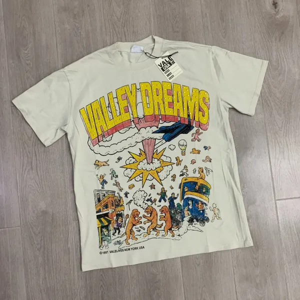 Design Vale Lives Valley Dreams Graphic Print Beige T-Shirt T-Shirts - 1