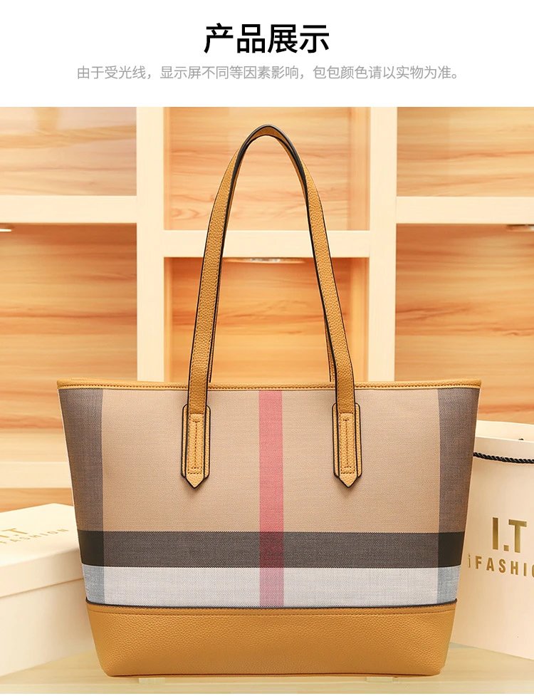 Burberry Check Tote Bag and Pouch Set Beige Multicolor Handbags - 10