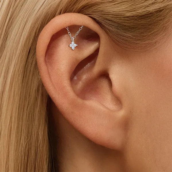 Design S925 Sterling Silver Cross Pendant Ear Cuff Jewelry - 52