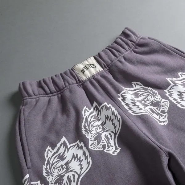 Wolves Club Wolf Head Print Black Shorts - 20