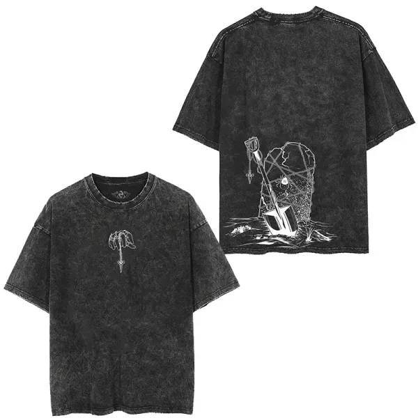 Design Acid Wash Black Graphic T-Shirt - 1