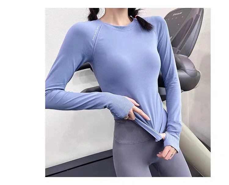 Design Long Sleeve Base-Layer Top in Periwinkle Blue with Ribbed Cuffs Activewear - 15