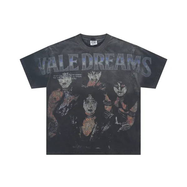 Design Vale Dreams Band Graphic Distressed Black T-Shirt T-Shirts - 1